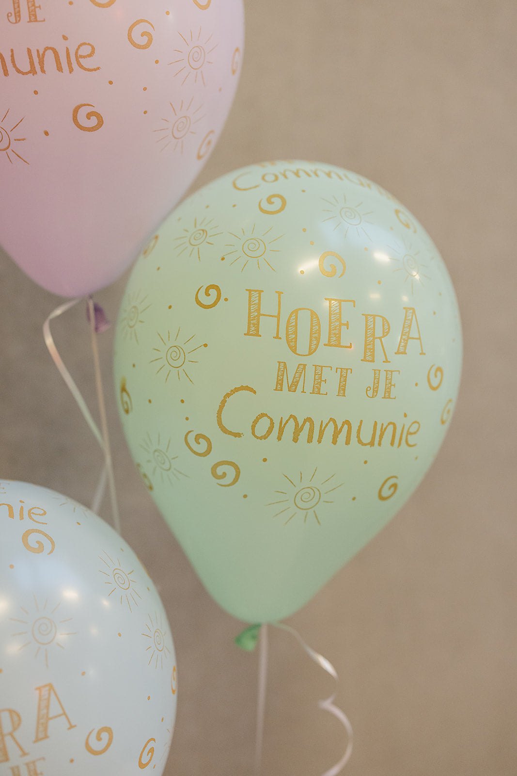 Latex ballon 5 stuks "Hoera Met Je Communie" - pastelgroen