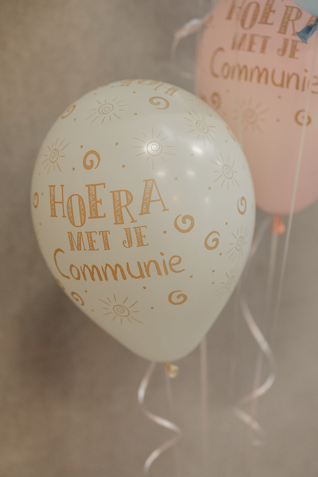Latex ballon 5 stuks "Hoera Met Je Communie" - pastelgeel