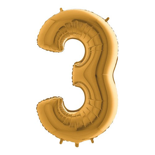 Cijferballon "3" - goud
