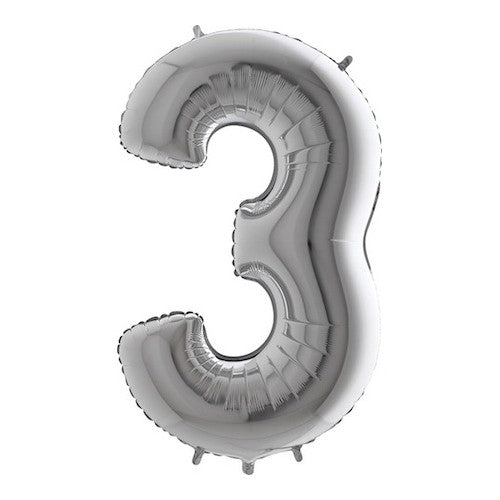Cijferballon "3" - zilver