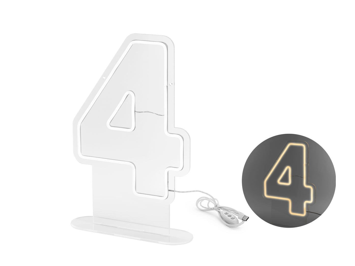 Neon LED - Cijfer "4" - wit