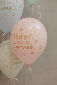 Latex ballon 5 stuks "Hoera Met Je Communie" - pastelroze