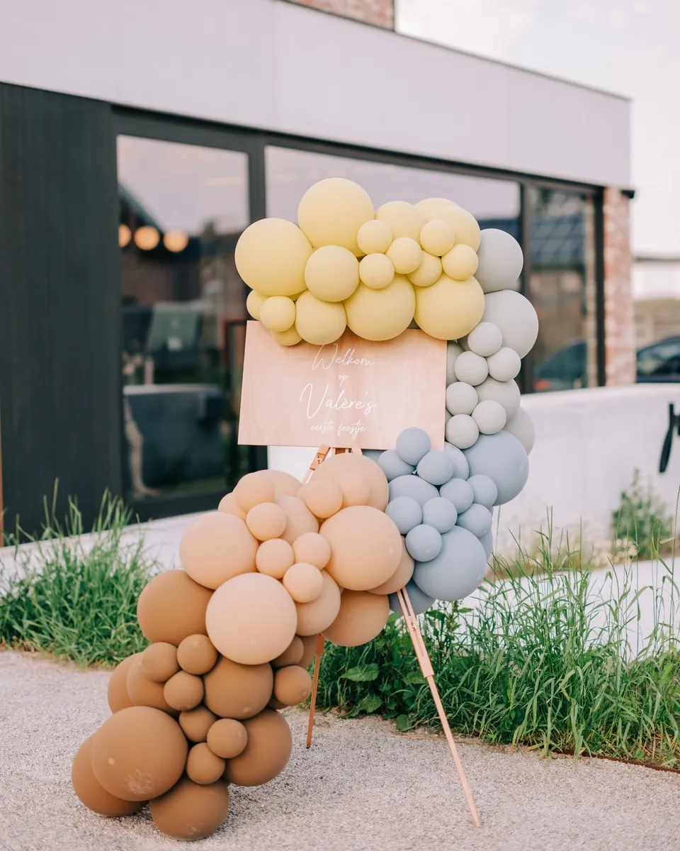 Welkomstbord hout met ballonboog - kleuren naar keuze