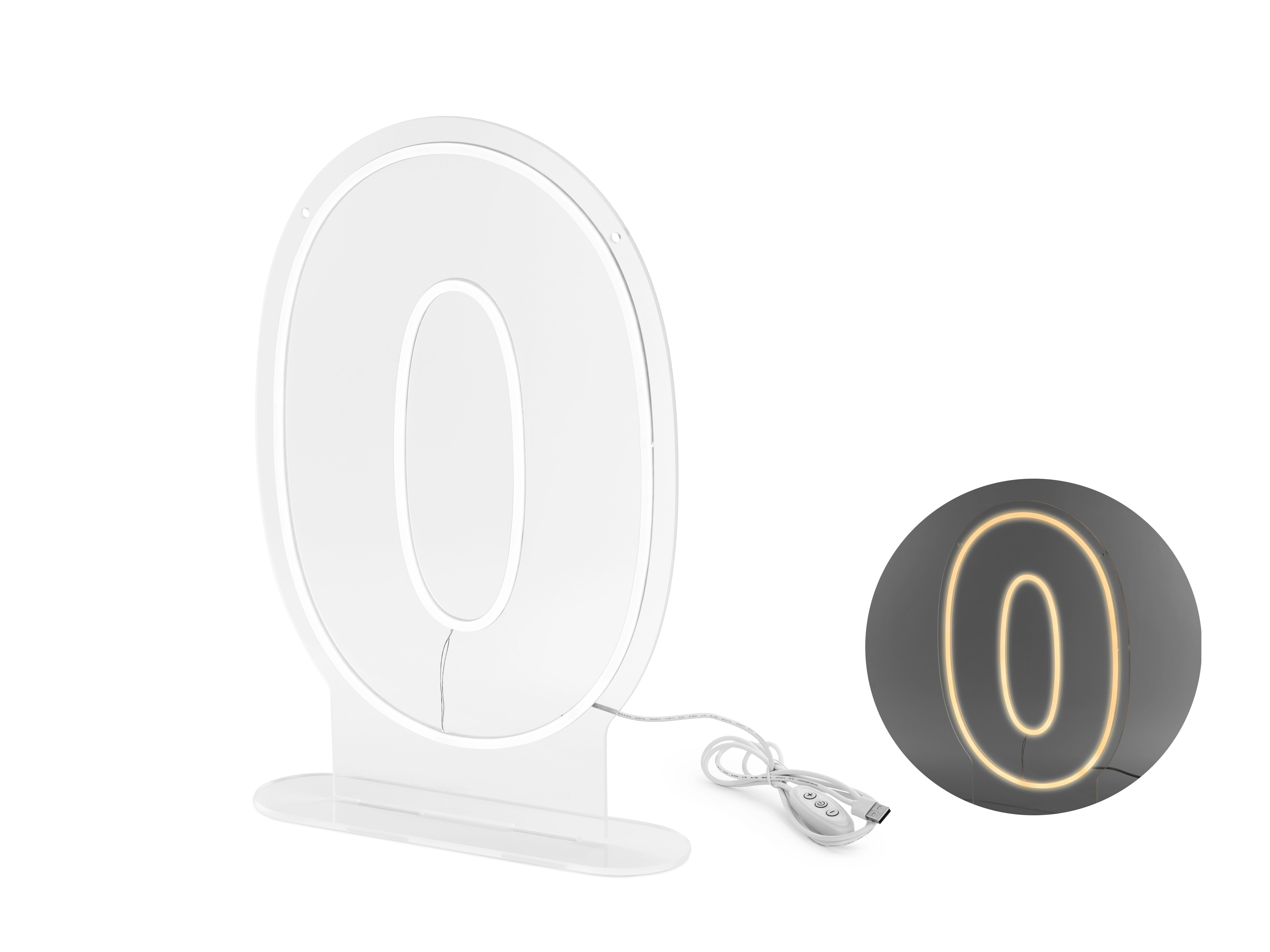 Neon LED - Cijfer "0" - wit