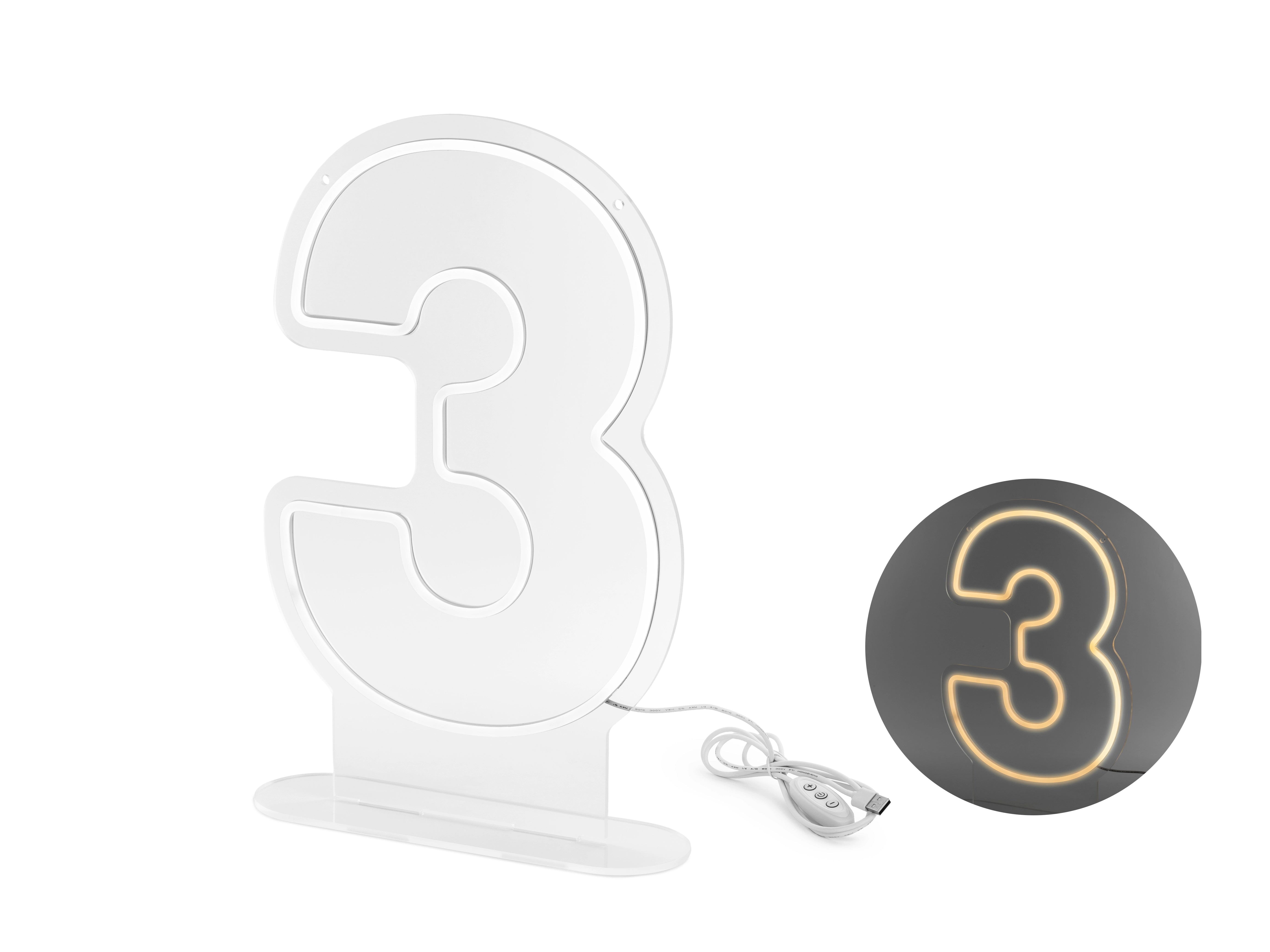 Neon LED - Cijfer "3" - wit