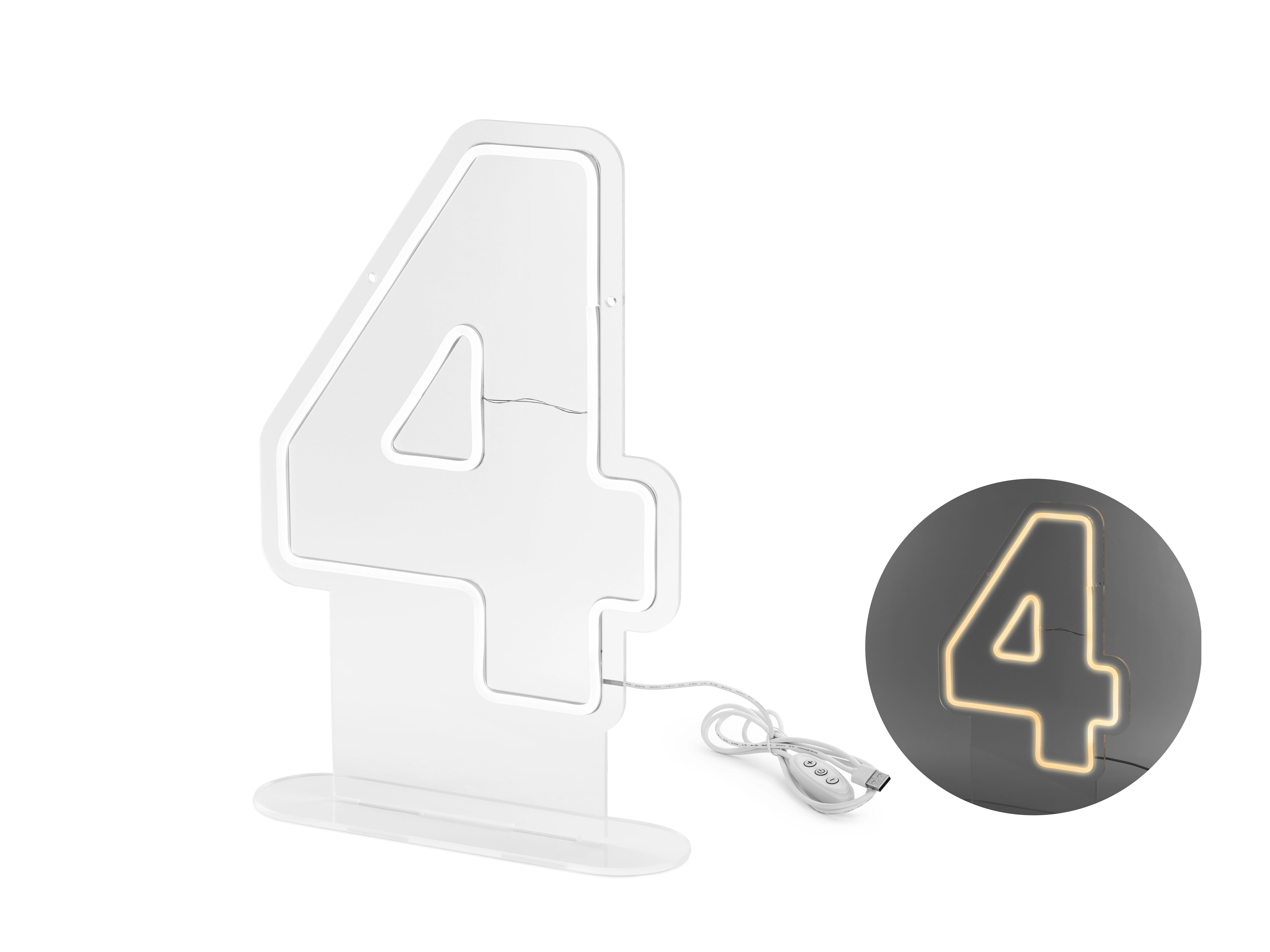 Neon LED - Cijfer "4" - wit