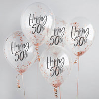 Confetti ballon 5 stuks "Happy 50th" - rosé
